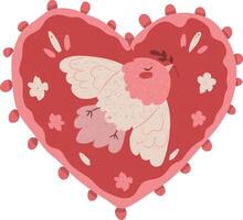 valentine, bird card design, bird on heart, red heart, flying bird, white pigeon on card vector
