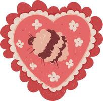 Valentine, Red Heart Card Bee Bumblebee Insect Print vector