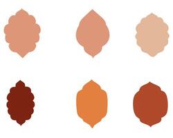 A set of six ornamental shapes in earthy tones. Perfect for Islamic, Moroccan, or decorative designs. Ideal for patterns, frames, and artistic compositions vector