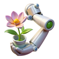 serene abstract Robot Holding Flower Pot 3D Render high resolution png