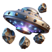 elegant rustic 3D Render Spaceship and Asteroids premium png