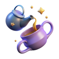 serene minimalist 3D Render Teapot Pouring Tea into Mug professional png
