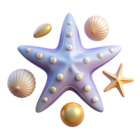 impressive abstract 3D Render Starfish and Seashells Illustration original png