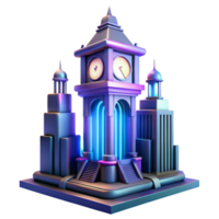 serene modern Neon City Clock Tower 3D Render original png