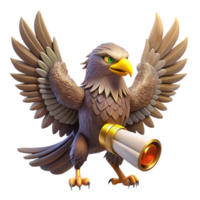 serene creative Cartoon Eagle 3D Render with Spyglass genuine png