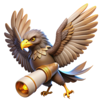 impressive artistic 3D Cartoon Eagle Illustration Holding Scroll 4K png