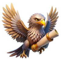 elegant classic Eagle 3D Illustration Carrying Scroll authentic png