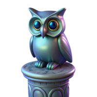 dramatic minimalist 3D Render of a Metallic Owl on a Column premium png