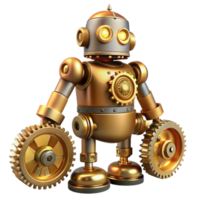 impressive abstract Golden Gear Robot 3D Render high resolution png