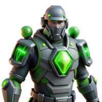 serene minimalist Green and Grey Futuristic Armor 3D Render high resolution png