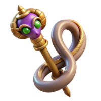 beautiful creative 3D Render of a Fantasy Staff with a Serpent authentic png