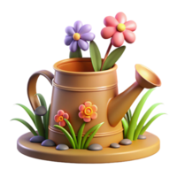 magnificent creative 3D Render of Cute Watering Can with Flowers exclusive png