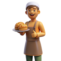 extraordinary artistic Smiling Baker 3D Render Bread Illustration professional png