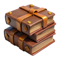 serene rustic Stack of Leather-Bound Books 3D Render detailed png