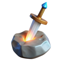 elegant rustic 3D Render Sword in Stone Illustration original png