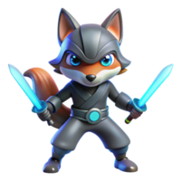 serene creative 3D Render Cartoon Fox Ninja authentic png