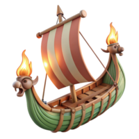 impressive minimalist 3D Model of a Viking Longship with Flaming Dragon Heads high resolution png