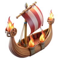 beautiful rustic 3D Render of Viking Longship with Flames high resolution png