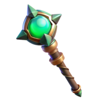 elegant rustic 3D Render of Fantasy Staff with Emerald Gem high resolution png