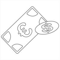 Euro and Dollar Exchange continuous single line art drawing outline design vector