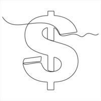 One Line Dollar Sign continuous one line art drawing of Money dollar linear symbol sketch illustration vector