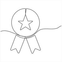 Single continuous line drawing of the best quality award badge with gold star winning medal vector