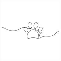 Single continuous line drawing of paw footprint Minimalist style paw footprint line art design illustration vector