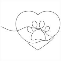 Paw footprints of dog or cat oneline continuous single line animal drawing line art design illustration vector