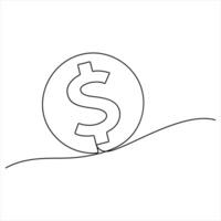 Dollar sign continuous one line art drawing Money dollar linear symbol sketch illustration vector