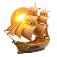 beautiful abstract Golden Sailboat 3D Render high resolution png