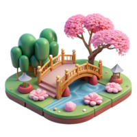 serene rustic 3D Render Peaceful Garden Bridge high resolution png
