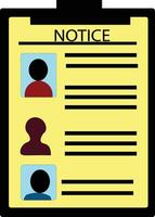 Notice board of yellow colour with some data on this board icon vector