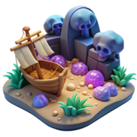 beautiful modern 3D Render of Stylized Skull Island with Boat authentic png
