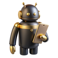 serene rustic Black Gold Robot 3D Render Illustration high resolution png