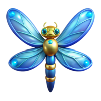 magnificent modern Blue Gold Dragonfly 3D Render authentic png