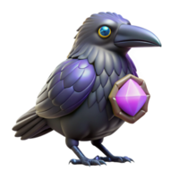 dramatic artistic 3D Render of a Raven with Gem high resolution png