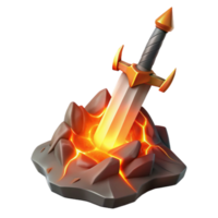 wonderful traditional 3D Render of a Flaming Sword in Rocks genuine png