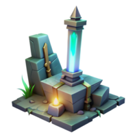 vibrant minimalist Fantasy 3D Stone Altar with Glowing Crystal high resolution png