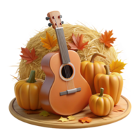 extraordinary contemporary Autumn Acoustic Guitar 3D Render high resolution png