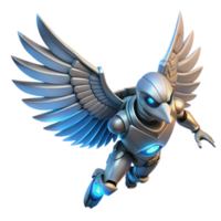 vibrant classic Silver Robotic Bird 3D Render genuine png