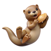 wonderful rustic Adorable 3D Otter with Pie Illustration 4K png