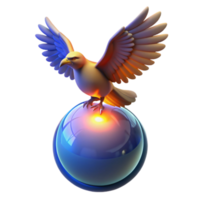 beautiful abstract 3D Render Bird on Orb Digital Art high quality png