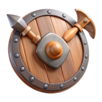 serene abstract Wooden Shield with Axe and Spear 3D Render premium png