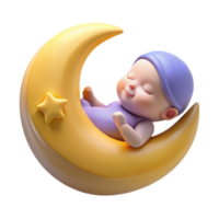 stunning minimalist 3D Render Sleeping Baby on Crescent Moon high resolution png