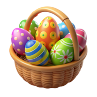 dramatic modern Colorful Easter Eggs in Basket 3D Render authentic png