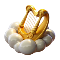 beautiful abstract Golden Harp on Clouds 3D Render exclusive png