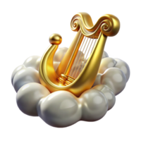 magnificent minimalist Golden Lyre on Clouds 3D Render genuine png