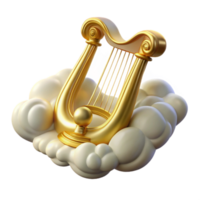 vibrant abstract Golden Lyre 3D Render on Clouds premium png