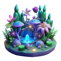 vibrant traditional Enchanted 3D Forest Scene with Glowing Mushrooms 4K png