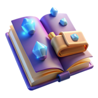 extraordinary abstract 3D Render of Open Book with Gems and Pouch high quality png